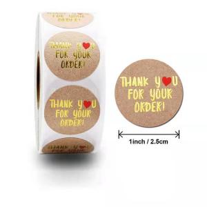 25mm Hot Foil Self Adhesive Round Labels Thank You Printable Stickers Roll For your Business Order