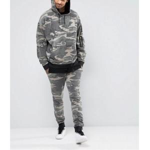 Washed Camo Printed Mens Hooded Tracksuit / Mens Running Tracksuit Autumn