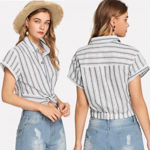 2019 Fashion women stripe design blouse with shirt collar