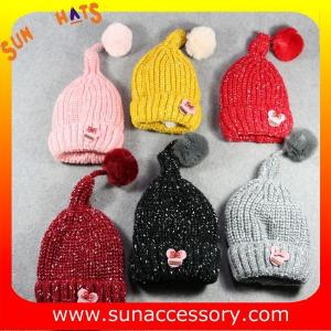 China AK17024 Sun Accessory winter kids knitted beanie caps and hats with pom pom ,caps in stock MOQ only 3 pcs supplier