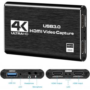 Aluminum Shell HDMI Video Capture Device 3.5mm 4K 1080p 60fps Capture Card USB3.0