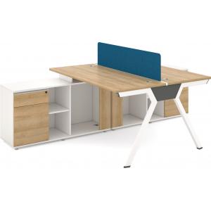China Double Seats Office Table Cubicle Partition Wooden With Metal Legs supplier
