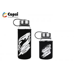 China 900ml Insulated Glass Water Bottle With Sleeve And Stainless Steel Strainer supplier