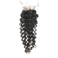 China Real Natural Brown Lace Front Middle Part Closure Deep Wave Customized Length on sale