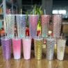 China Water Flowing Method Creative Straw Mug Plastic Double Layer Flash Pink Fish Scale Cups wholesale