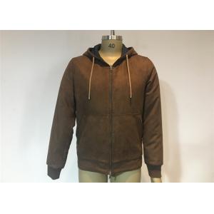 China Mens Qulited And Ribbed Suede Bomber Coat Anti Wind Pu Hooded Jacket supplier