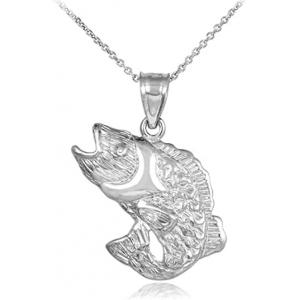 High Polish 925 Sterling Silver Jumping Sea Bass Fish Sea Life Charm Pendant Necklace