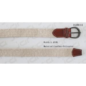 China Beige Polyester / Brown Mens Leather Stretch Belts With Black Nickel Buckle In 3.45cm Width supplier