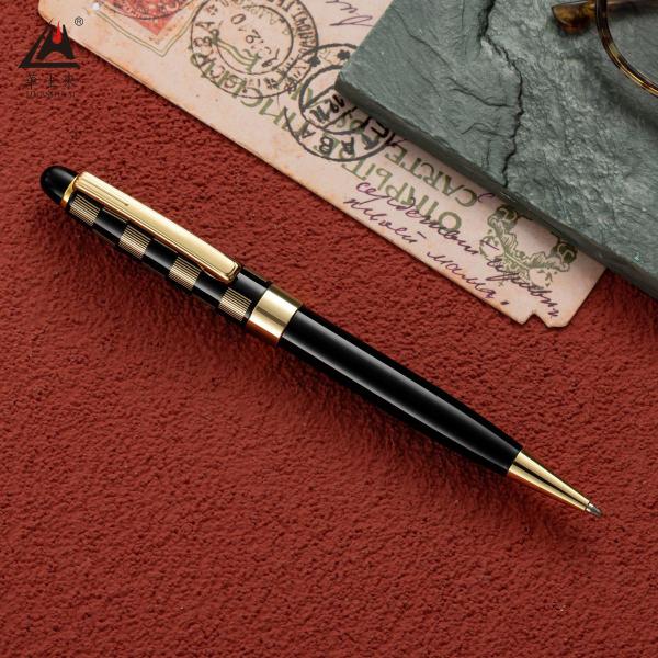 Grid Pattern Metal Ball Pen 1.0mm Black Ink Customizable