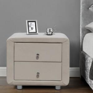 China Velvet Fabric 2 Drawer Bedside Tables Plush Upholstered Nightstand Beige With Chrome Handles supplier