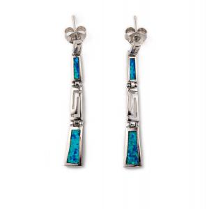 With Sterling Blue Opal Dangle Earrings with Greek Key Unique vintage design Earrings For Women
