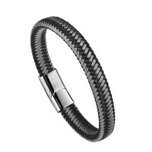 High Quality Leather and Stainless Steel Wire Braided wrap bangle Bracelet with magnetic clasp