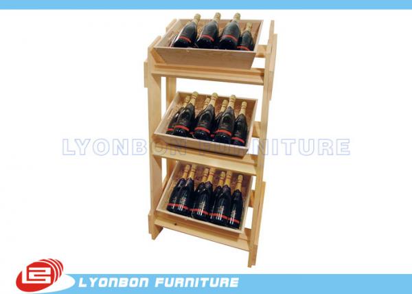 Natural MDF Wood Display Stands SGS / Free Standing Wine Display Shelves For