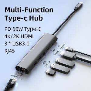 China 6 In 1 Multiport USB3.0 Converter Splitter USB C HUB Adapter For Laptop Phone supplier