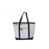China Durable Blue White Cotton Tote Bags Front Zipper Cotton Canvas Grocery Bags on sale