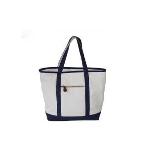 Durable Blue White Cotton Tote Bags Front Zipper Cotton Canvas Grocery Bags