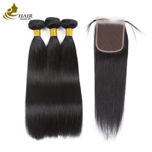 Unprocessed Brazilian Remy Human Hair Extensions Straight Bundles With Closure