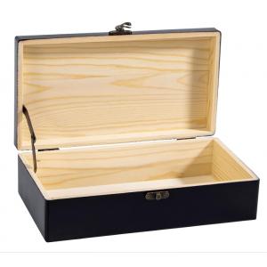 Rectangle Black Wooden Storage Box With Hinged Lid 9.7x5.5x2.7Inch