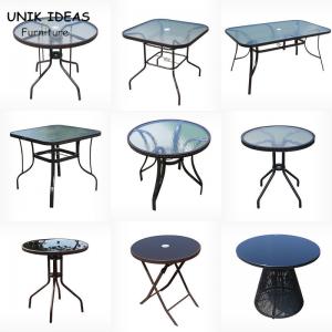 Black Tempered Glass Garden Table Outdoor Round Metal Dining Table 80cm