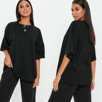 China Logo Custom Black Drop Shoulder Oversized T Shirt Clothing Women on sale