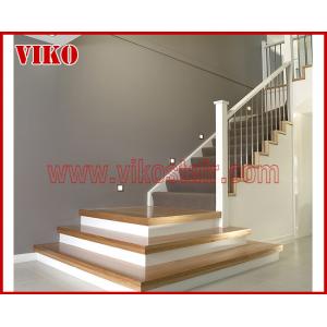 Wrought Iron Staircase VK80S  Wrought Iron Handrail Tread Beech ,Railing tempered glass, Handrail b eech Stringer,carbon