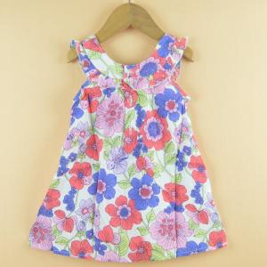 China girl dress with print flower , 100% cotton 3-8T supplier