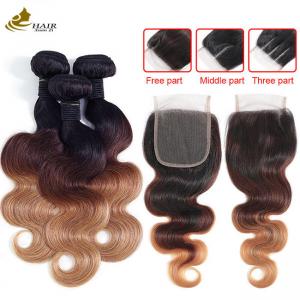 China 1b 4/27 Curly Honey Blonde Brazilian Hair Extensions Ombre supplier