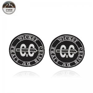 Round Letter Embroidery Designs Patches Badge Black / White With Merrow Border