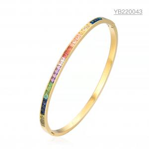 China vintage brand jewelry colorful stainless steel CZ  18k gold full diamond bangle supplier