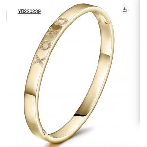 5mm Width XOXO Alphabet Gold Rhinestone Bracelet Stainless Steel Snap Bangle