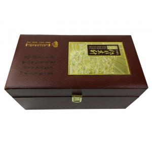 PU Leather Silk Material inside Tray Lock Closure Gold Color Hot Stamping Wood Box for the Wine Packaging