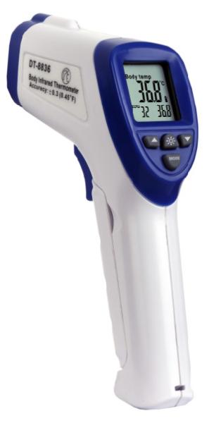 Body Digital Infrared Thermometer DT-8836 with Alarm Function, a Backlit LCD Display