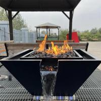 China Outdoor Decorative Square Black Steel Gas Pool Fire Water Feature For Swimming Pool on sale