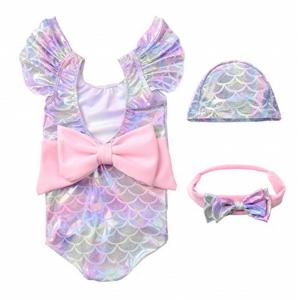 Infant Toddler Baby Girls Colorful Fish Scale Mermaid Ruffles Sleeve One-Piece Swimwear Swimsuit Bathing Suit for 0-4T