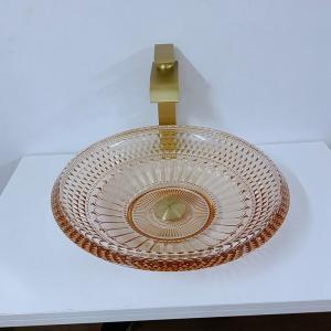 Round Wash Basin Bowl Crystal Glass Amber Color Bathroom L450 * W450 * H120mm