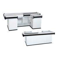 Silver White Retail Checkout Counter / Cash Register Desk With Conveyor Belt