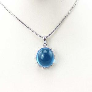 China Women Jewelry 14mmx16mm Oval  Dome Blue Topaz Cubic Zirconia Pendant Necklace (PSJ0197) supplier