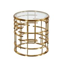 China Golden Metal Corner Table Sofa Side Table Round Glass Table Top Bedside Table on sale