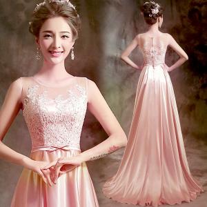 Pink Lace And Satin Sleeveless Slim Waist Gorgeous Evening Dress TSJY128