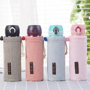 Waterproof Cotton Drawstring Stripe Water Glass Bottle Cover Carry Bag