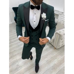 China Infinite Green Slim Fit Velvet Mens Peak Lapel Tuxedo supplier