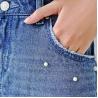 China Women A Line Denim Mini Skirt With Pearls , Summer Short Jean Skirt for Ladies wholesale