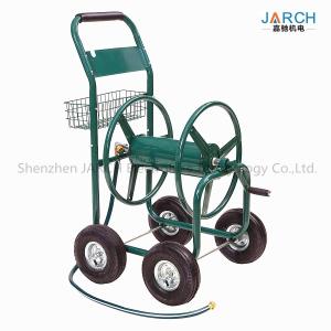 China 4 Wheel Steel Garden Hose Reel Cart 350 Feet Weather Resistant With Non - Slip Handle supplier
