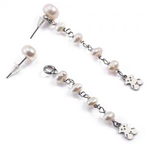 Charming White Pearl Drop Earrings , 316l Stainless Steel Earrings For Girls