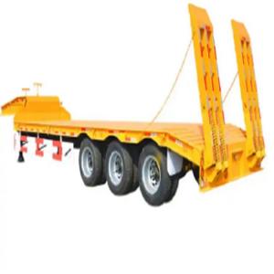 Heavy 3/4 Axle 40FT 60T Low bed truck Semi Trailer With Hydraulic Ramp And Famous Brand Spare Parts , H steel Side beam