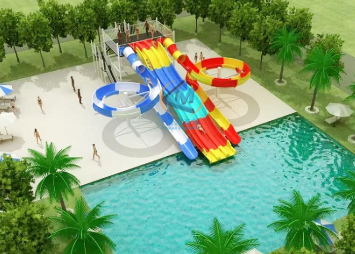 China Custom Height Water Park Slide Design Symmetrical Layout 0.9m Pool Depth wholesale