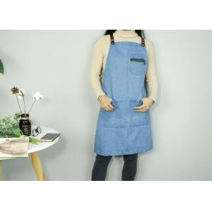 Classic Blue Kitchen Cooking Apron , Washed Women Cooking Apron With 4 Pockets