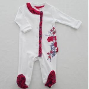China Cotton Interlock 220G Personalised Baby Pyjamas Long Sleeve With Feet Frills Along Placket supplier