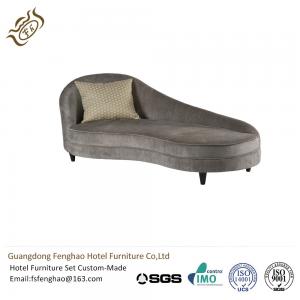 Elegant Grey Fabric Back Round Chaise Lounge Indoor Solid Wood Classical Style