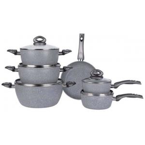 China 11PCS Amazon hot selling soft handle aluminum grey marbel coating cookware set supplier